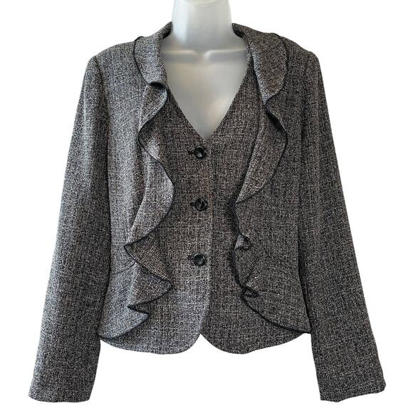 Sandro Sportswear Tweed Blazer with Ruffled Front Size Med - Picture 1 of 3